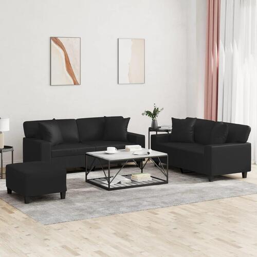 3 personers sofa med puder kunstlæder sort