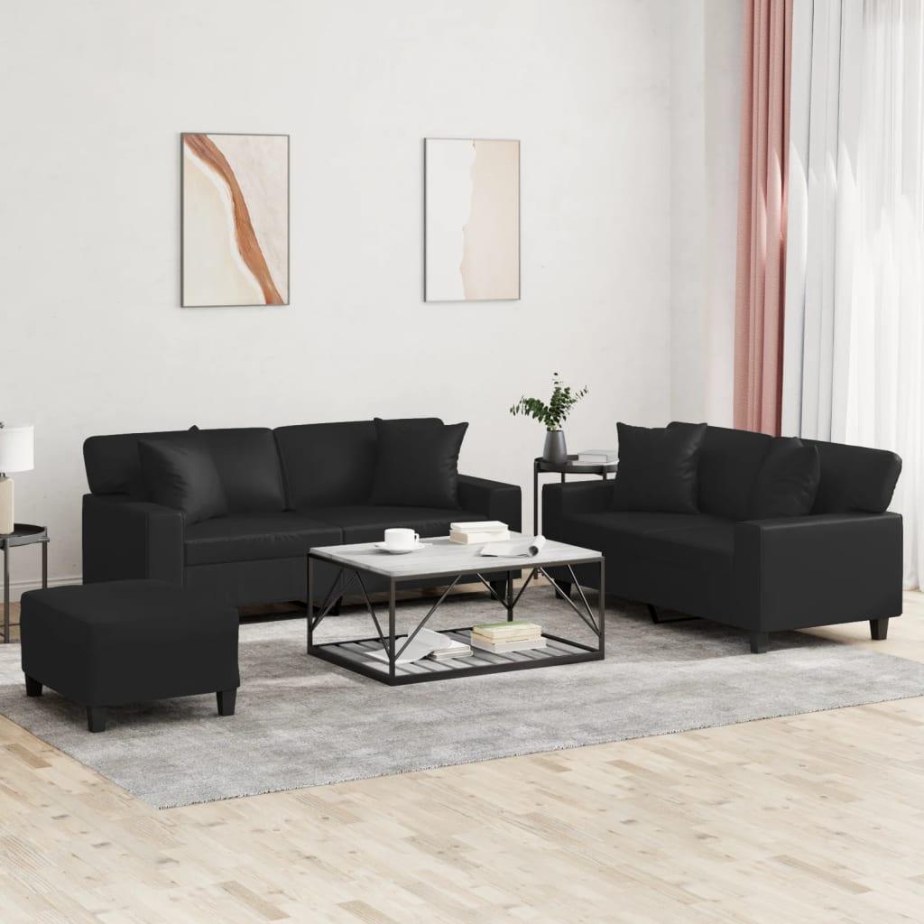 3 personers sofa med puder kunstlæder sort