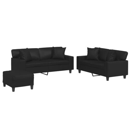 3 personers sofa med puder kunstlæder sort