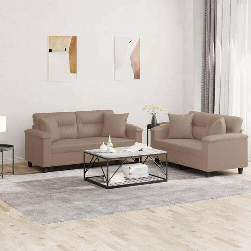 2 personers sofa med puder kunstlæder cappuccinofarvet