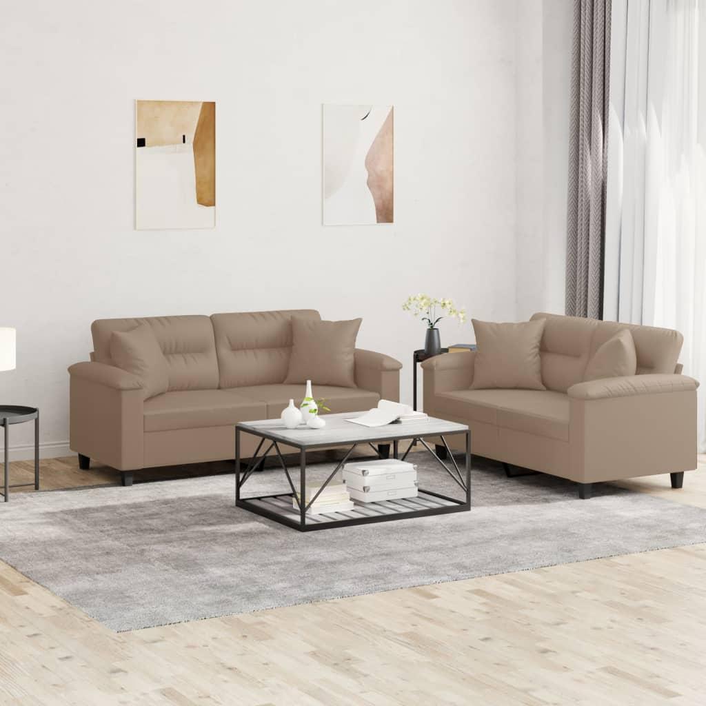 2 personers sofa med puder kunstlæder cappuccinofarvet