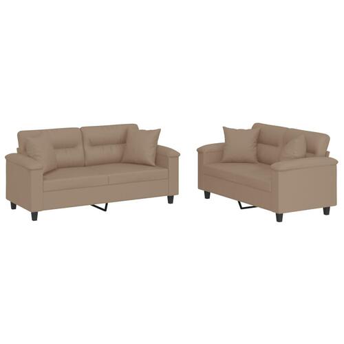 2 personers sofa med puder kunstlæder cappuccinofarvet