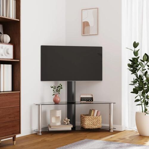 Tv-stativ til hjørne 2 hylder til 32"-70" sort og sølvfarvet