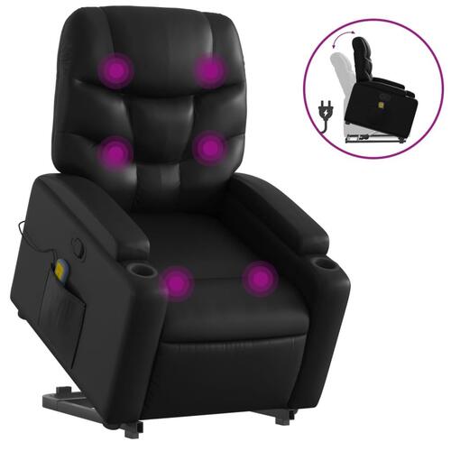 Løftestol med massagefunktion kunstlæder sort