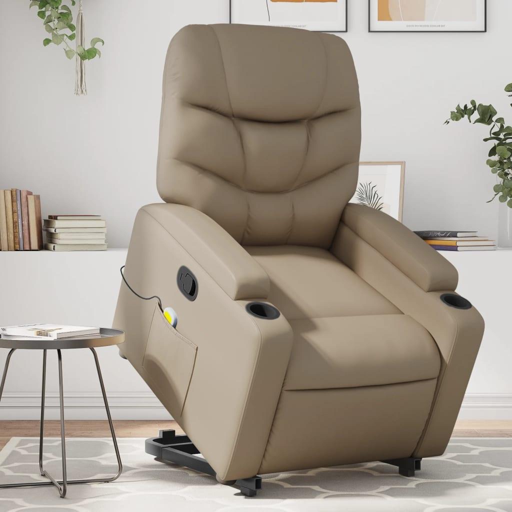 Løftestol med massagefunktion kunstlæder cappuccino