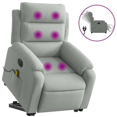 Massagestol med løftefunktion velour lysegrå