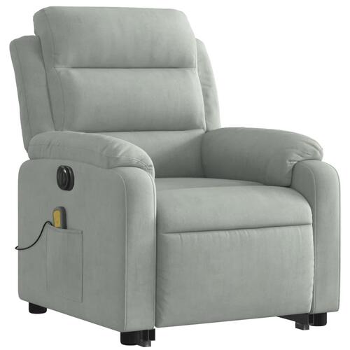Massagestol med løftefunktion velour lysegrå