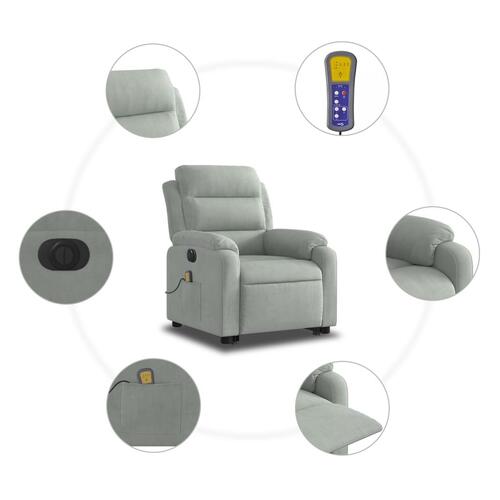 Massagestol med løftefunktion velour lysegrå