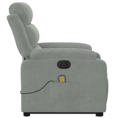 Massagestol med løftefunktion velour lysegrå
