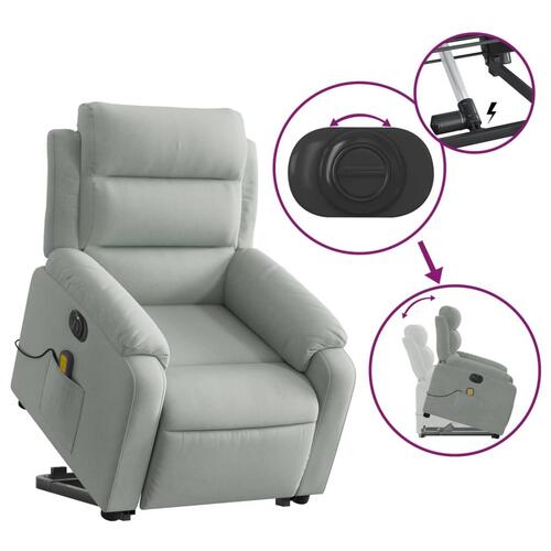 Massagestol med løftefunktion velour lysegrå