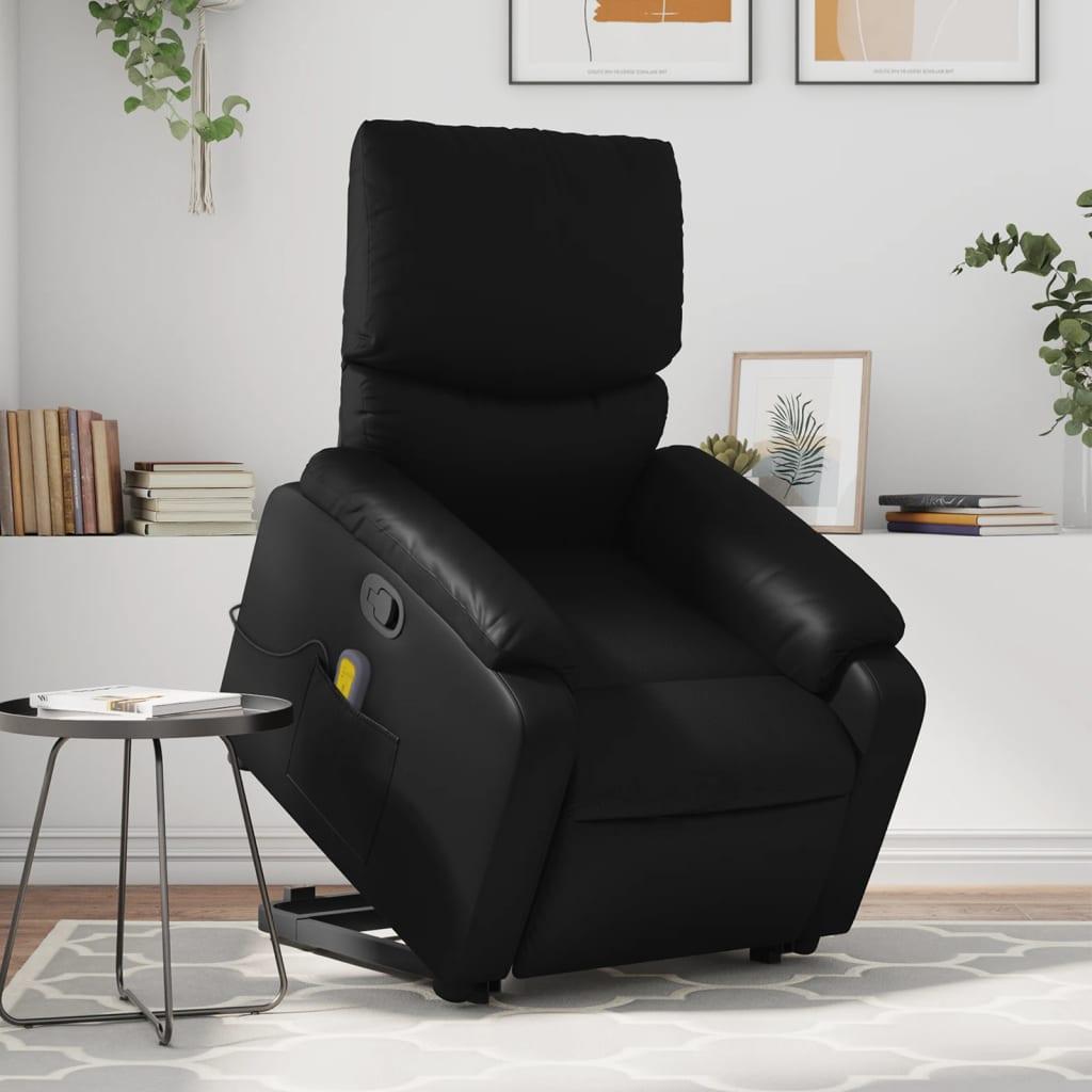 Løftestol med massagefunktion kunstlæder sort