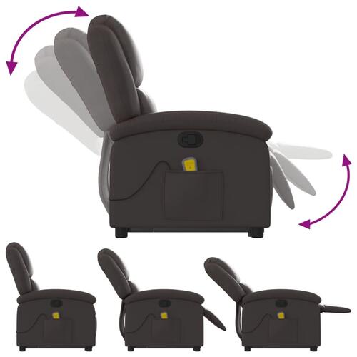 Massagestol med løftefunktion ægte læder mørkebrun