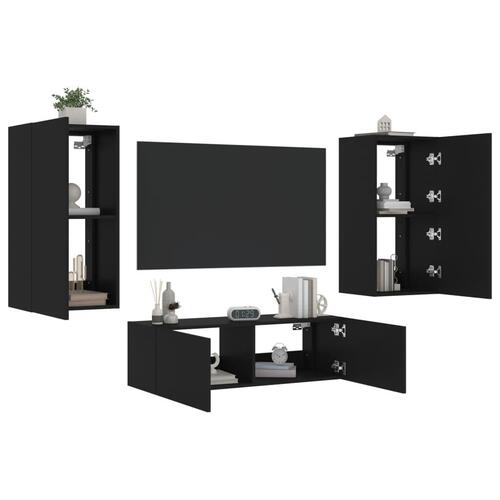 Væghængt tv-møbel 3 dele med LED-lys sort