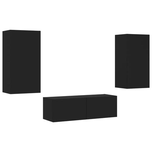 Væghængt tv-møbel 3 dele med LED-lys sort