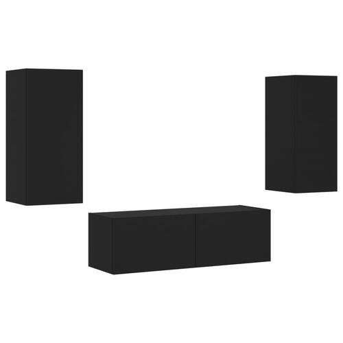 Væghængt tv-møbel 3 dele med LED-lys sort