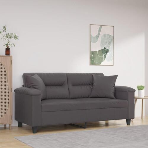 2-personers sofa med pyntepuder 140 cm kunstlæder grå