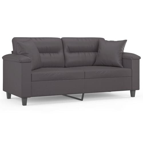 2-personers sofa med pyntepuder 140 cm kunstlæder grå