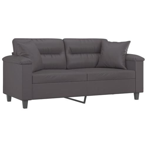 2-personers sofa med pyntepuder 140 cm kunstlæder grå