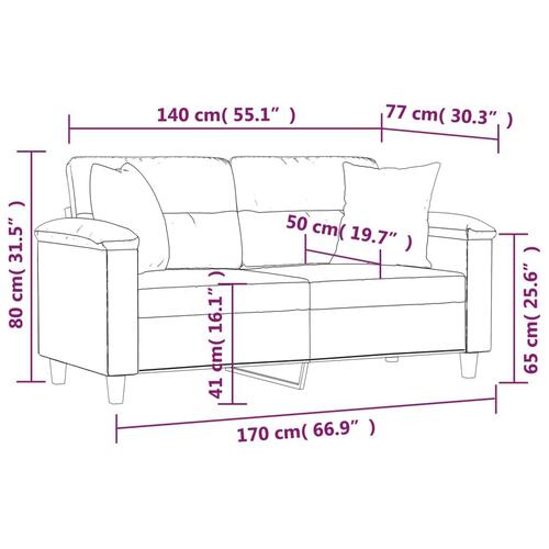 2-personers sofa med pyntepuder 140 cm kunstlæder grå