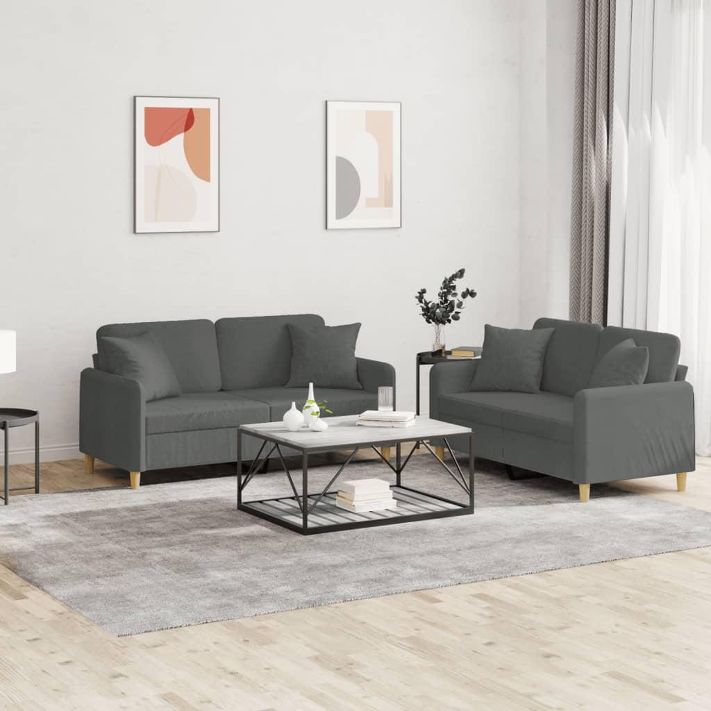 2 personers sofa med puder stof mørkegrå