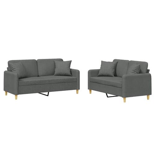 2 personers sofa med puder stof mørkegrå
