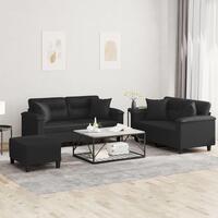 3 personers sofa med puder kunstlæder sort