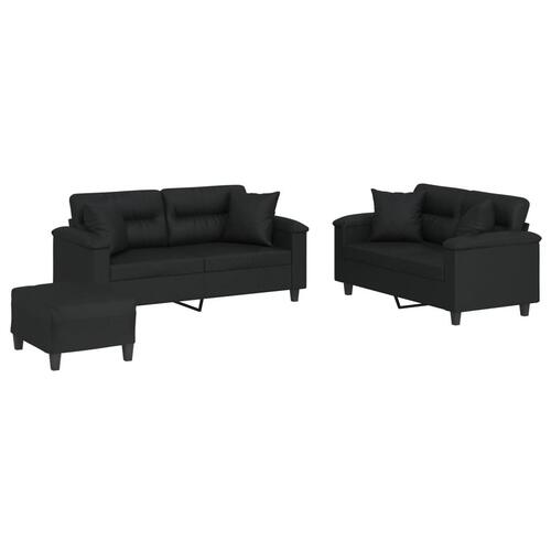 3 personers sofa med puder kunstlæder sort