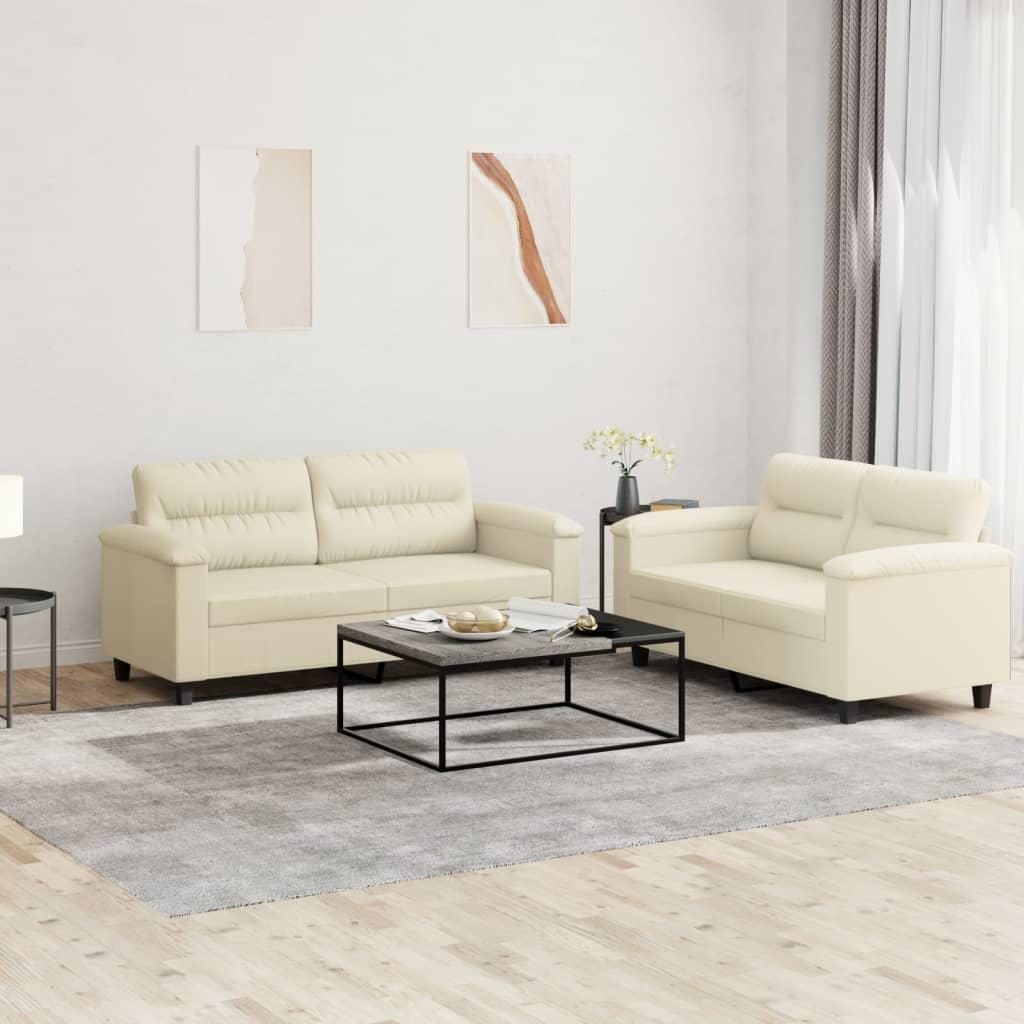 2 personers sofa med hynder kunstlæder Cremefarvet