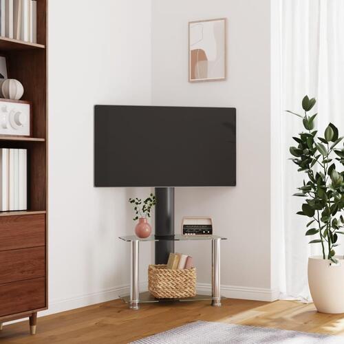 Tv-stativ til hjørne 2 hylder til 32"-70" sort og sølvfarvet