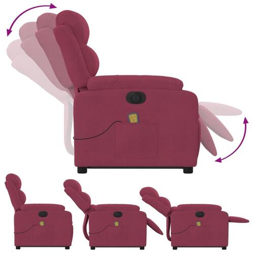 Massagestol med løftefunktion velour vinrød