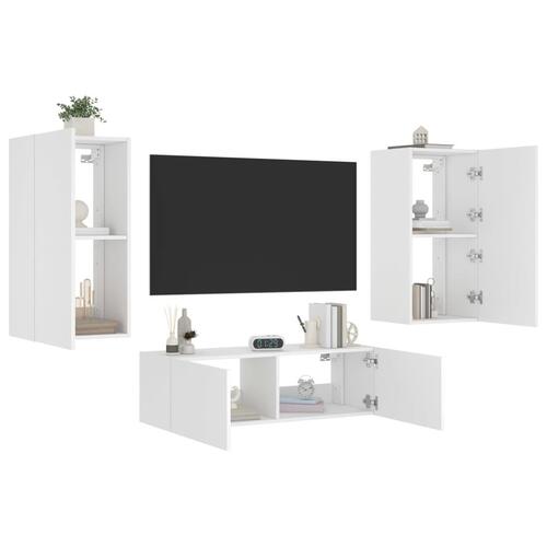 Væghængt tv-møbel 3 dele med LED-lys hvid