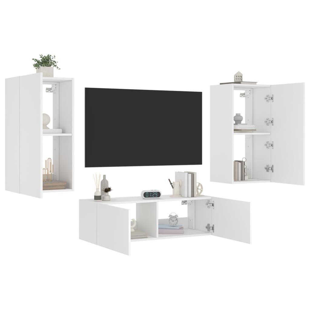 Væghængt tv-møbel 3 dele med LED-lys hvid