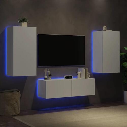 Væghængt tv-møbel 3 dele med LED-lys hvid