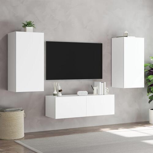 Væghængt tv-møbel 3 dele med LED-lys hvid