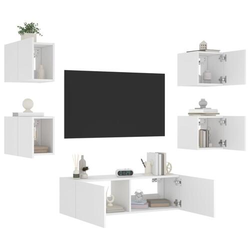 Væghængt tv-møbel 5 dele med LED-lys hvid