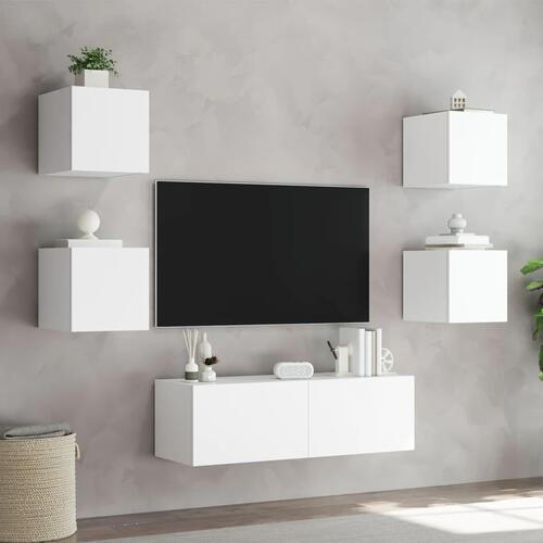 Væghængt tv-møbel 5 dele med LED-lys hvid