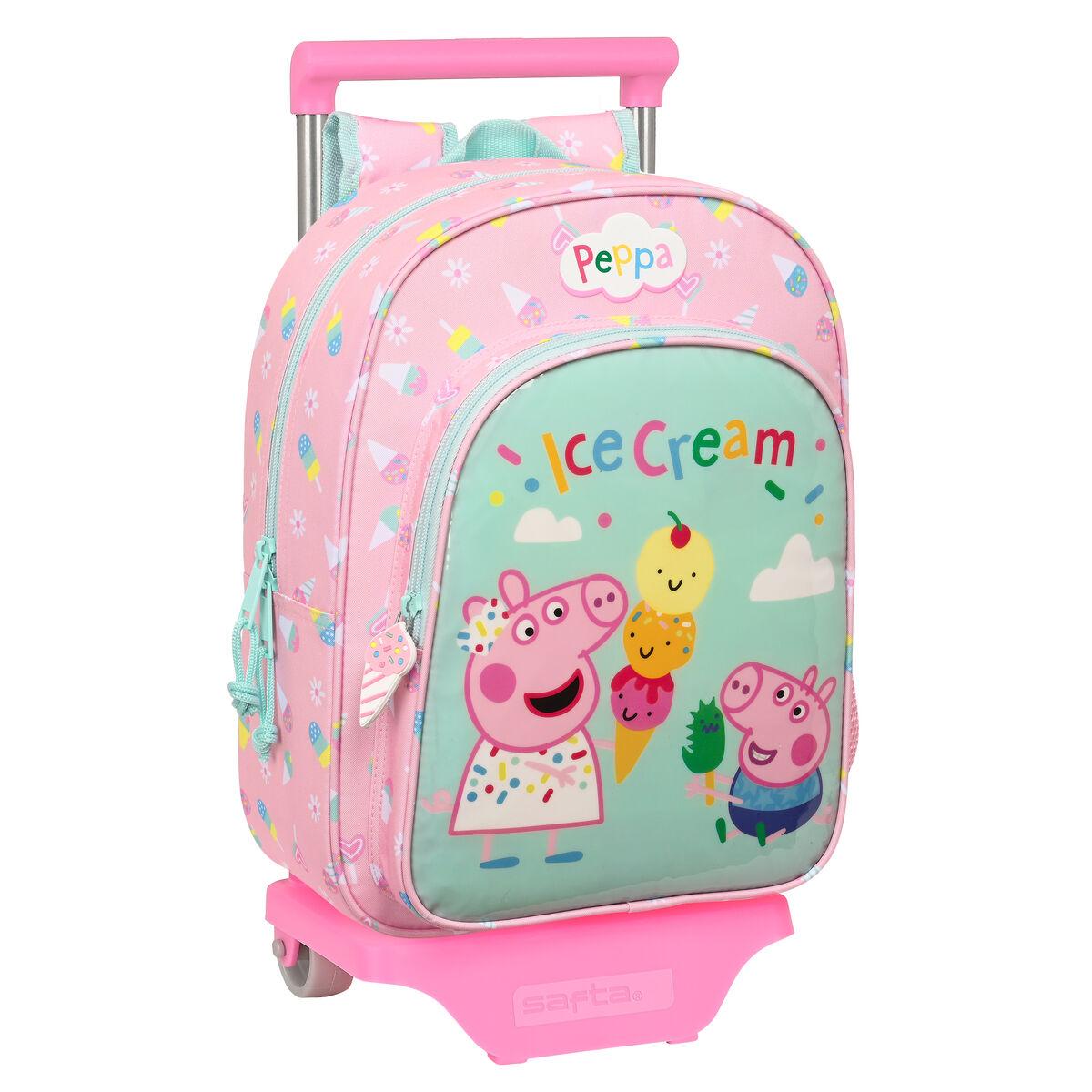 Skolerygsæk med Hjul Peppa Pig Ice cream Pink Mint 26 x 34 x 11 cm