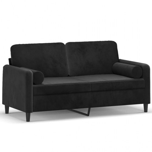 2-personers sofa i sort velour med pyntepuder