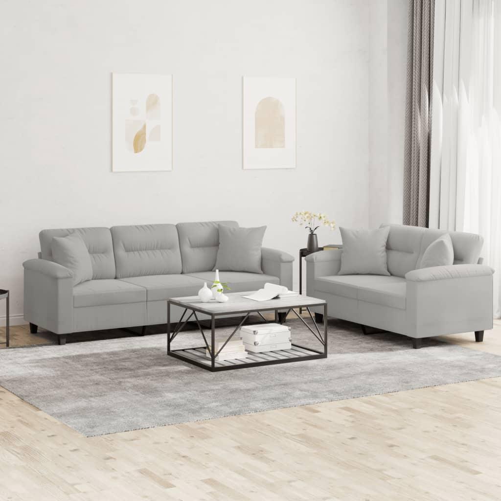 2 personers sofa med puder mikrofiberstof lysegrå