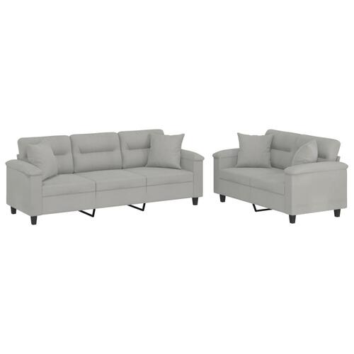 2 personers sofa med puder mikrofiberstof lysegrå