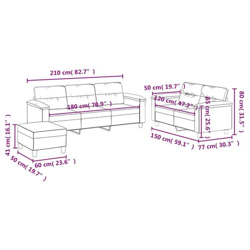 3 personers sofa med hynder mikrofiberstof lysegrå