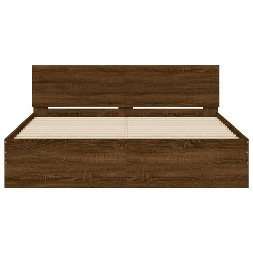 Sengeramme med sengegavl 150x200 cm brun egetræsfarve