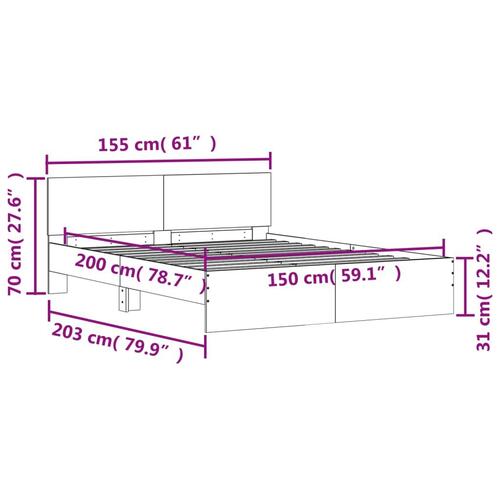 Sengeramme med sengegavl 150x200 cm brun egetræsfarve