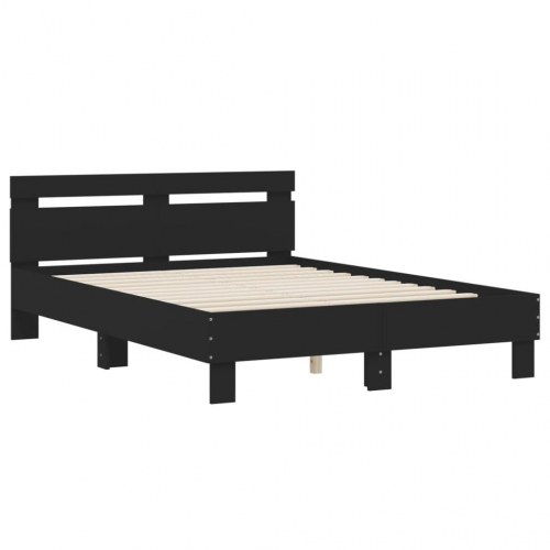 Sengeramme med sengegavl 135x190 cm konstrueret træ sort
