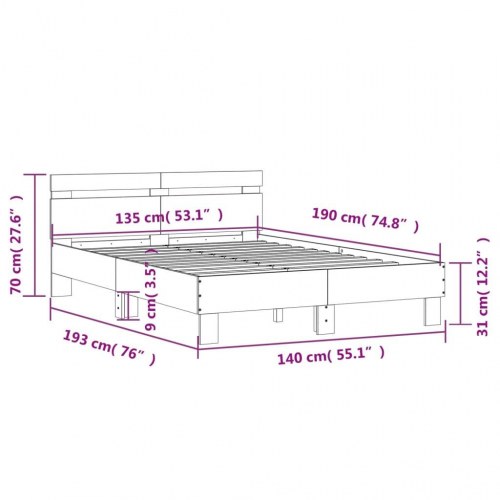 Sengeramme med sengegavl 135x190 cm konstrueret træ sort