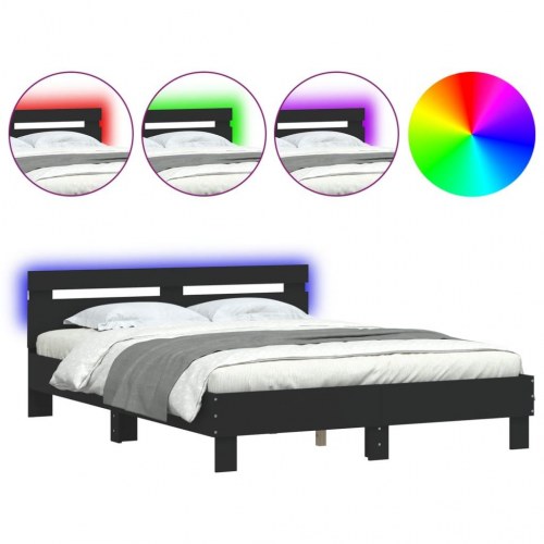 Sengeramme med gavl og RGB LED-lys 140x200 cm - sort