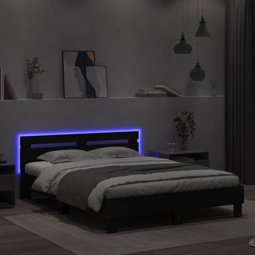 Sengeramme med gavl og RGB LED-lys 140x200 cm - sort