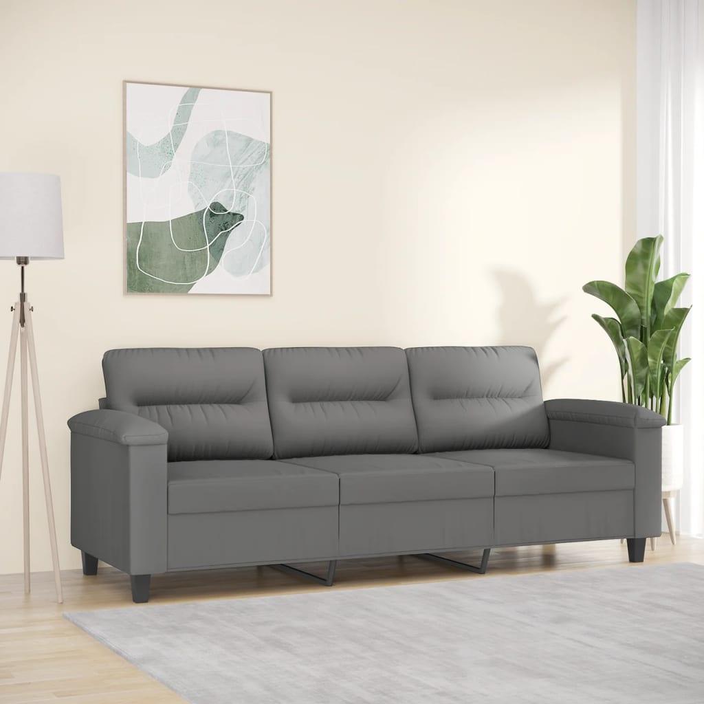 3-personers sofa 180 cm mikrofiberstof mørkegrå billede