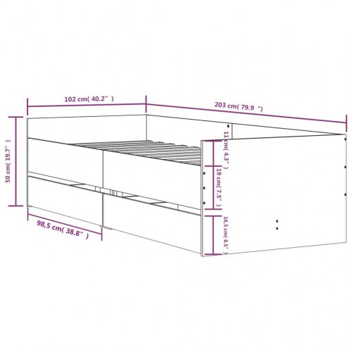Sengeramme med skuffer 100×200 cm - sort