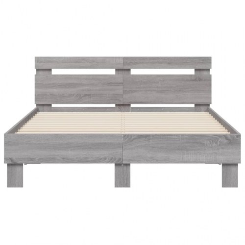 Sengeramme med sengegavl 135×190 cm - konstrueret træ, grå sonoma